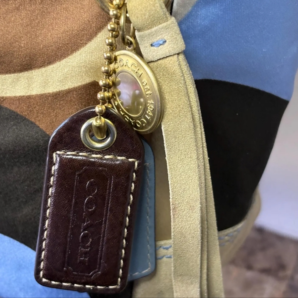 Coach Brown and Blue Satin Tote Bag - Picture 6 of 11